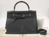 HERMES Kelly Flat 35 Vo-Swift Black SS □L Engraved Tote