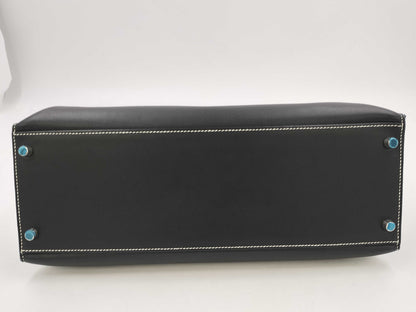 HERMES Kelly Flat 35 Vo-Swift Black SS □L Engraved Tote