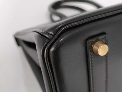 HERMES Birkin 35 Box Calf Black GP □F Engraved Topo