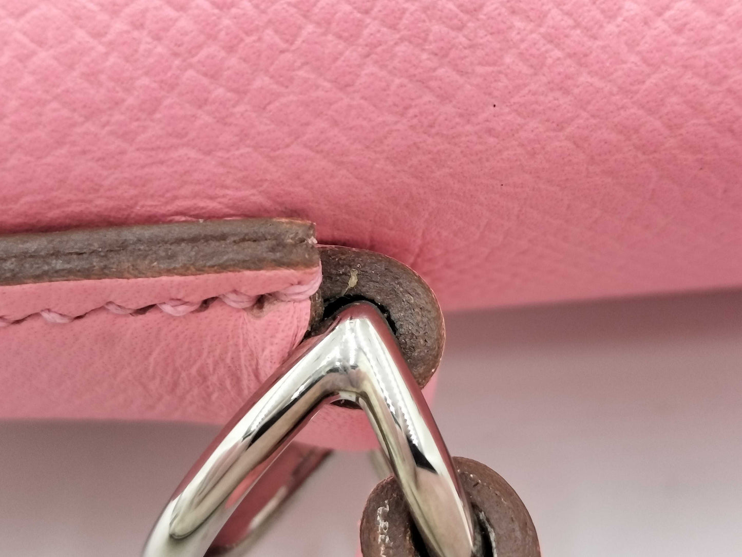 HERMES Kelly 28 Vo Epson Rose Confetti SS Silver Fittings T-Engraved Tote