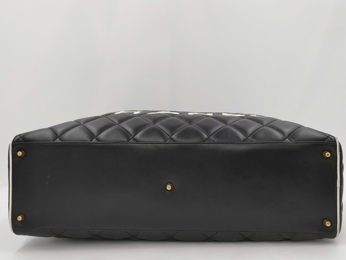 CHANEL Bowling Bag Lamb Black White GP Boston Bag