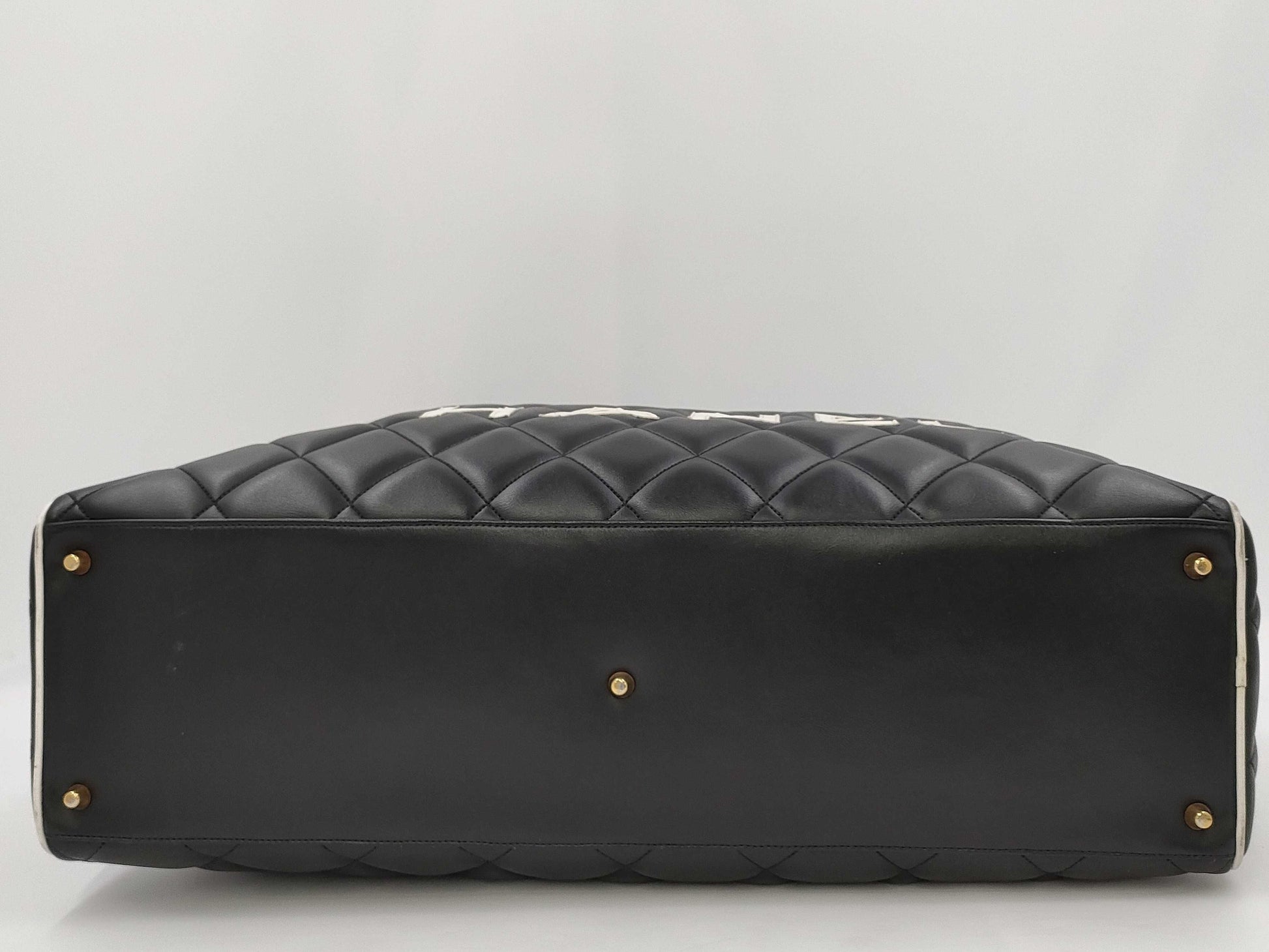 CHANEL Bowling Bag Lamb Black White GP Boston Bag