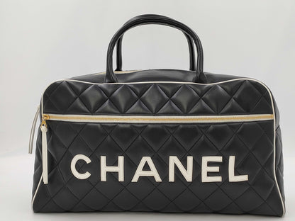 CHANEL Bowling Bag Lamb Black White GP Boston Bag