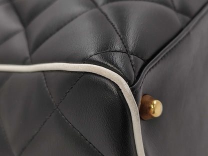 CHANEL Bowling Bag Lamb Black White GP Boston Bag