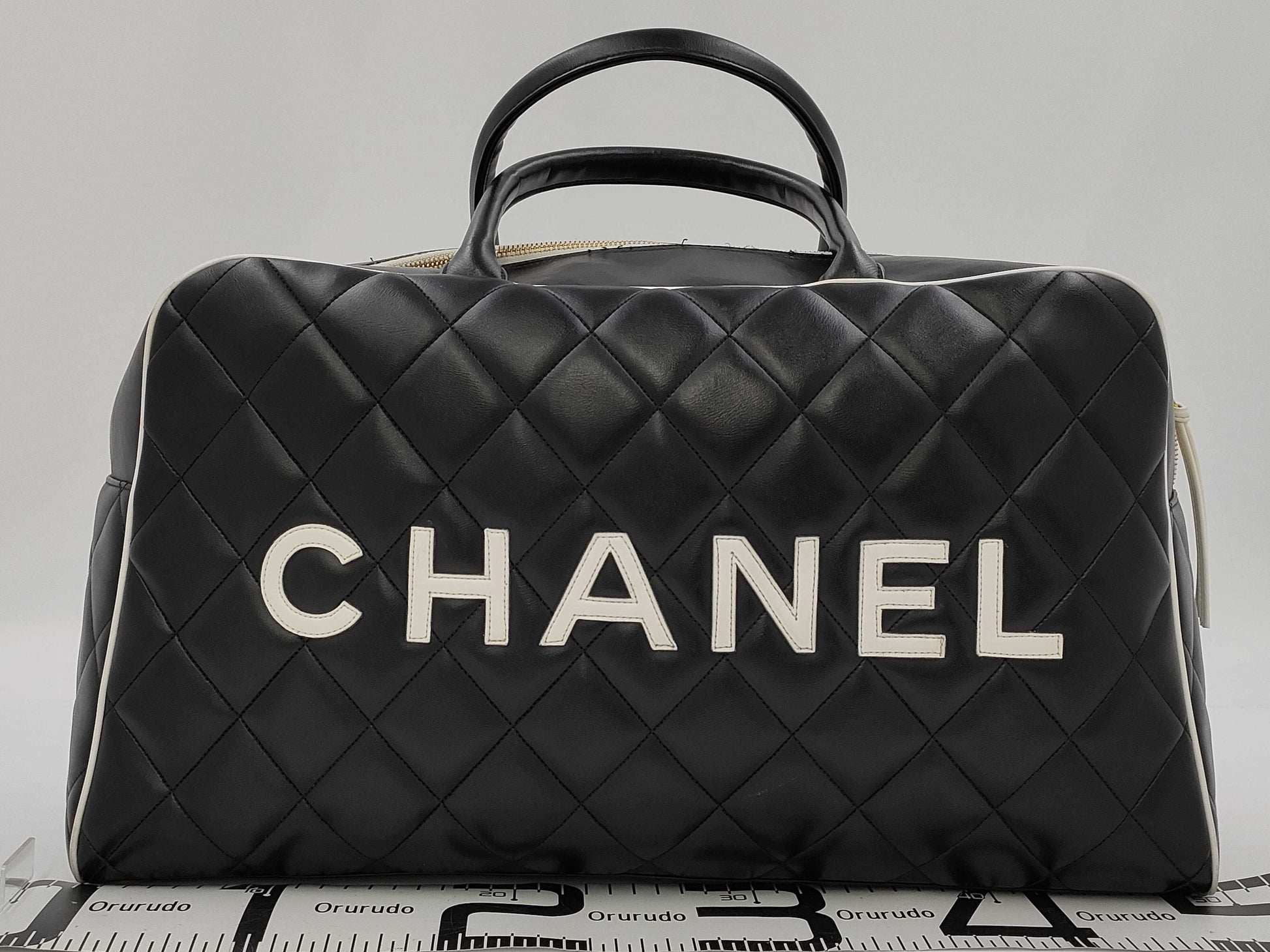 CHANEL Bowling Bag Lamb Black White GP Boston Bag