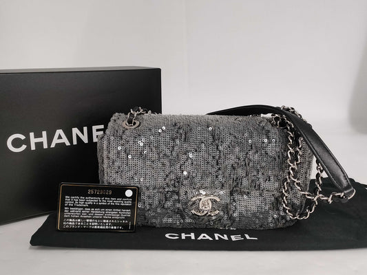 CHANEL Chain Shoulder Sequin Grey SS Shoulder Bag