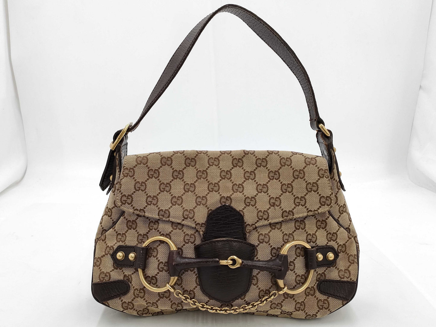 GUCCI Horsebit One Shoulder GG Canvas Beige GP Shoulder Bag