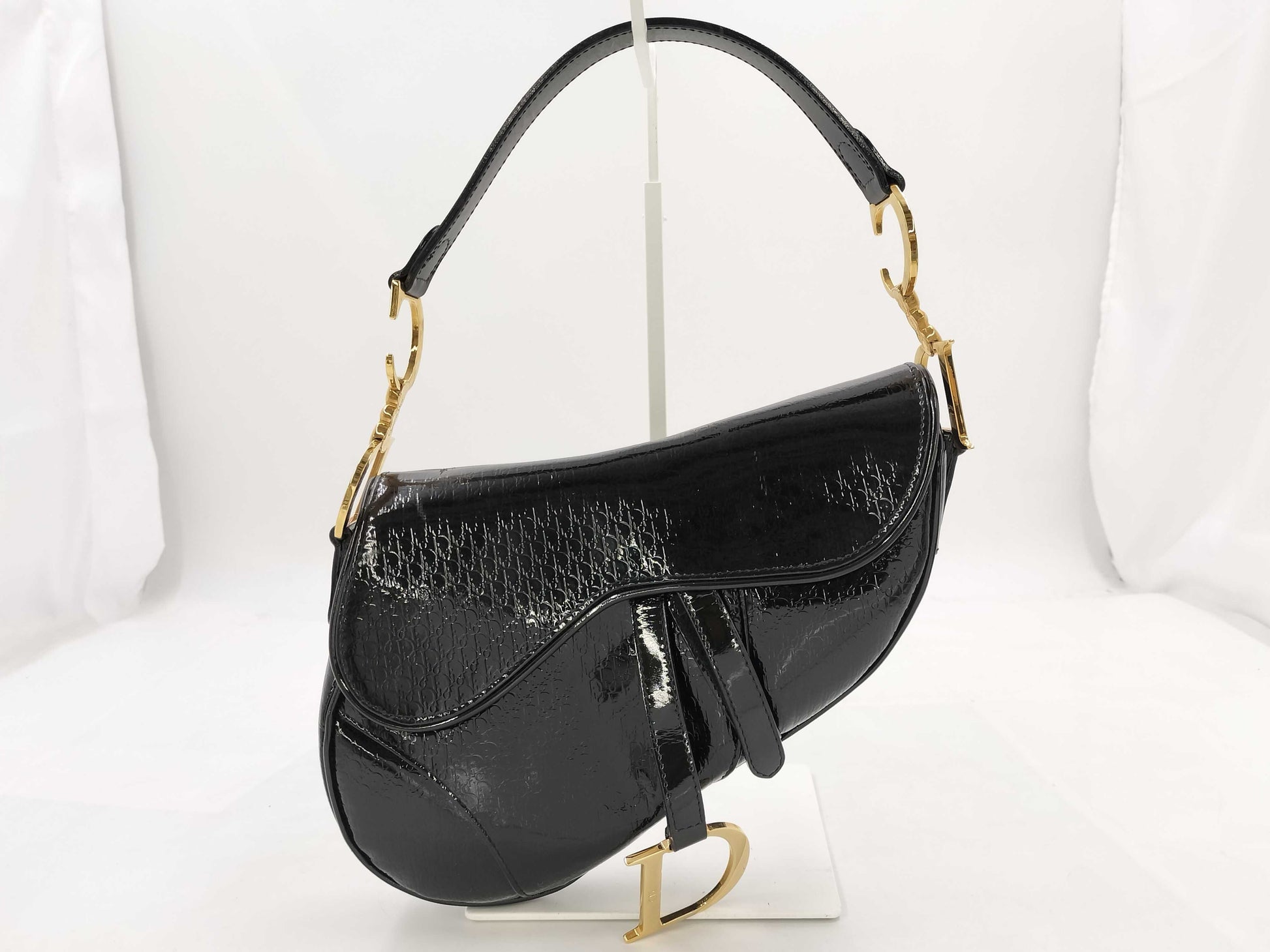 Dior Saddle Bag Patent Trotter Black GP Shoulder Bag