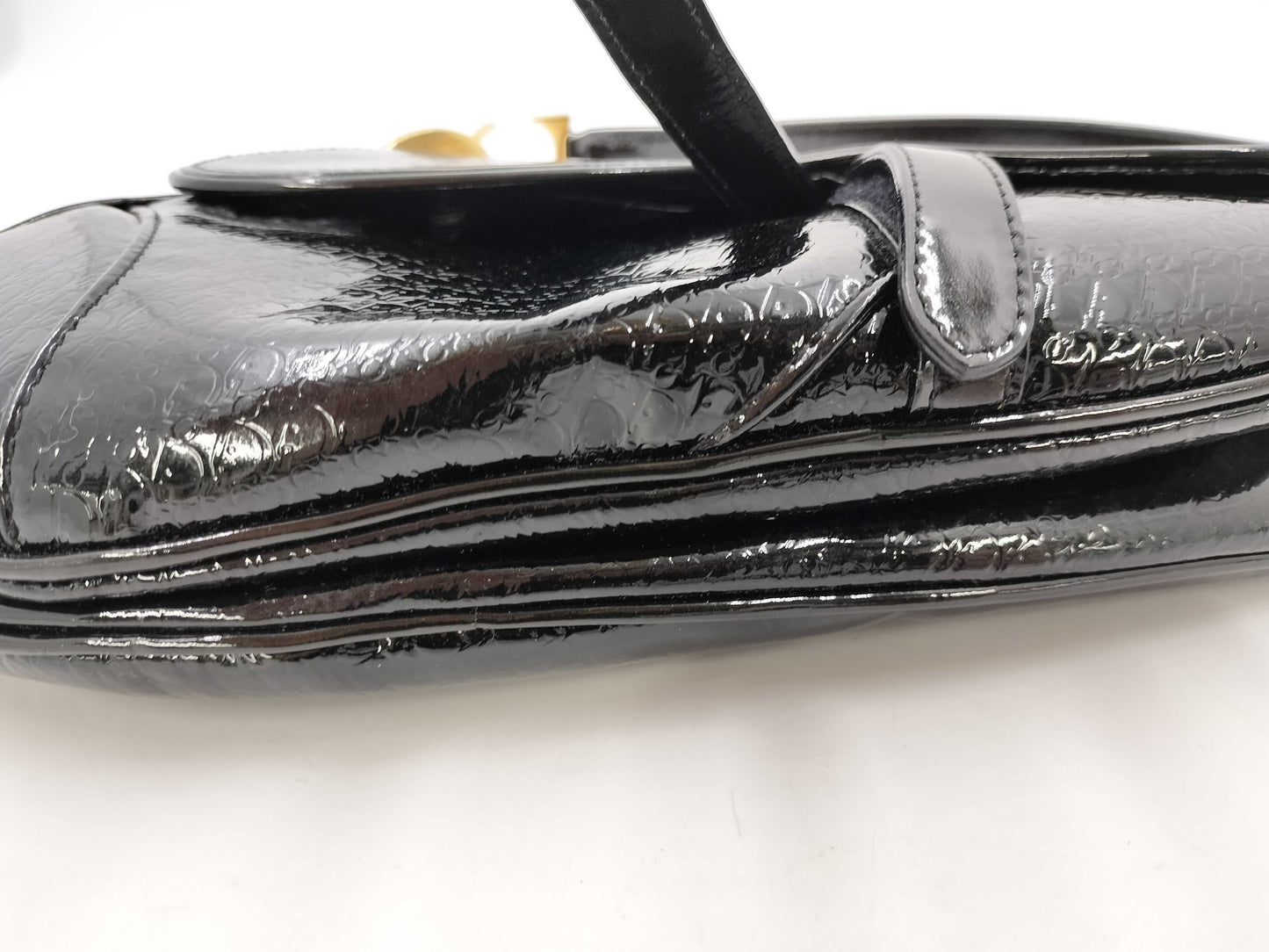Dior Saddle Bag Patent Trotter Black GP Shoulder Bag