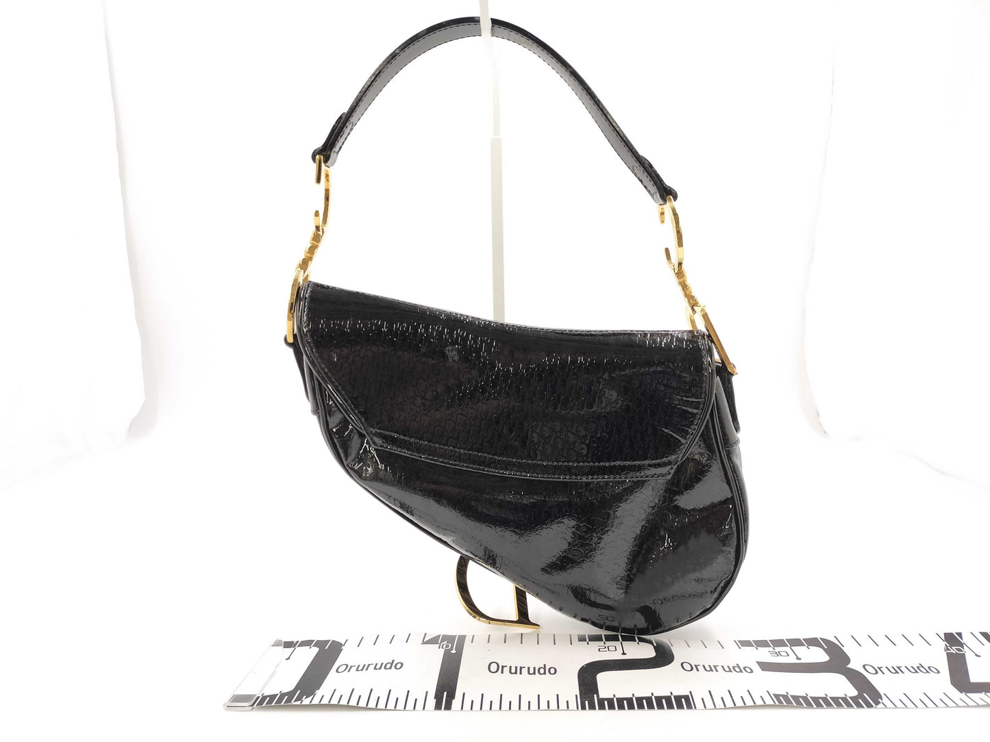 Dior Saddle Bag Patent Trotter Black GP Shoulder Bag