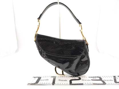 Dior Saddle Bag Patent Trotter Black GP Shoulder Bag