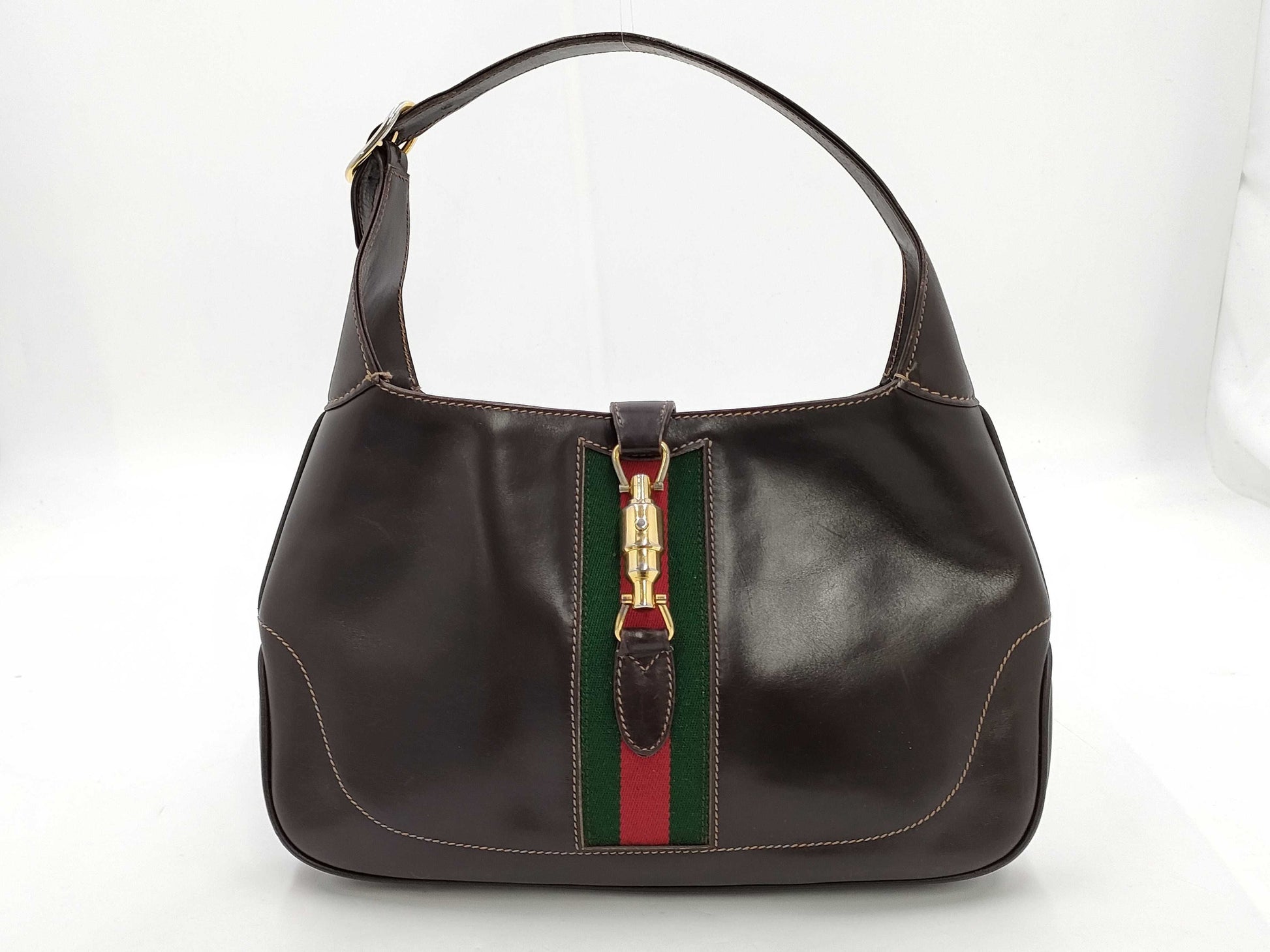 GUCCI Sherryline One Shoulder Calf Brown GP Shoulder Bag