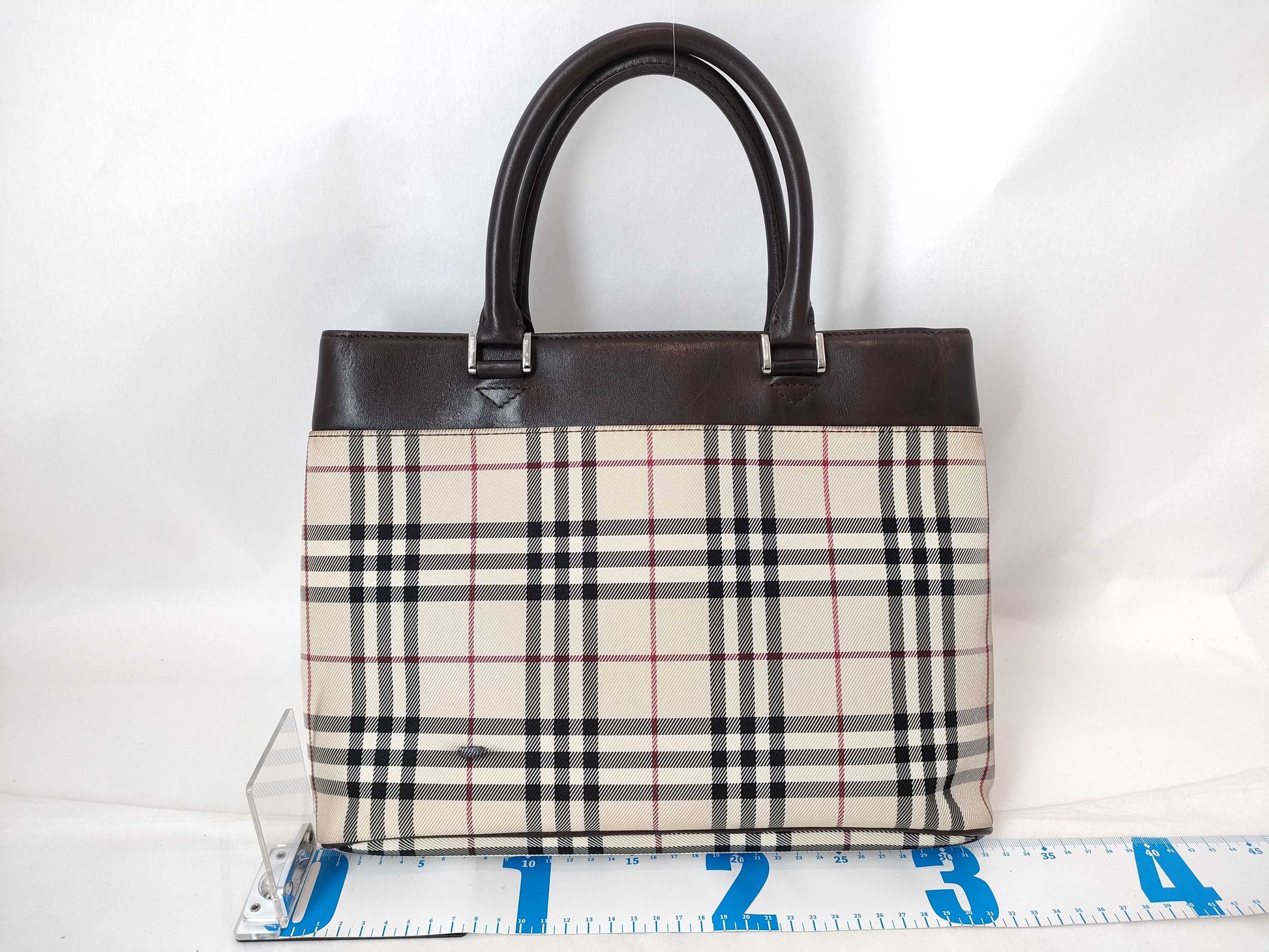 BURBERRY BURBERRY Canvas Leather Handbag Brown/Check Beige W32cm Handbag