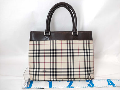 BURBERRY BURBERRY Canvas Leather Handbag Brown/Check Beige W32cm Handbag