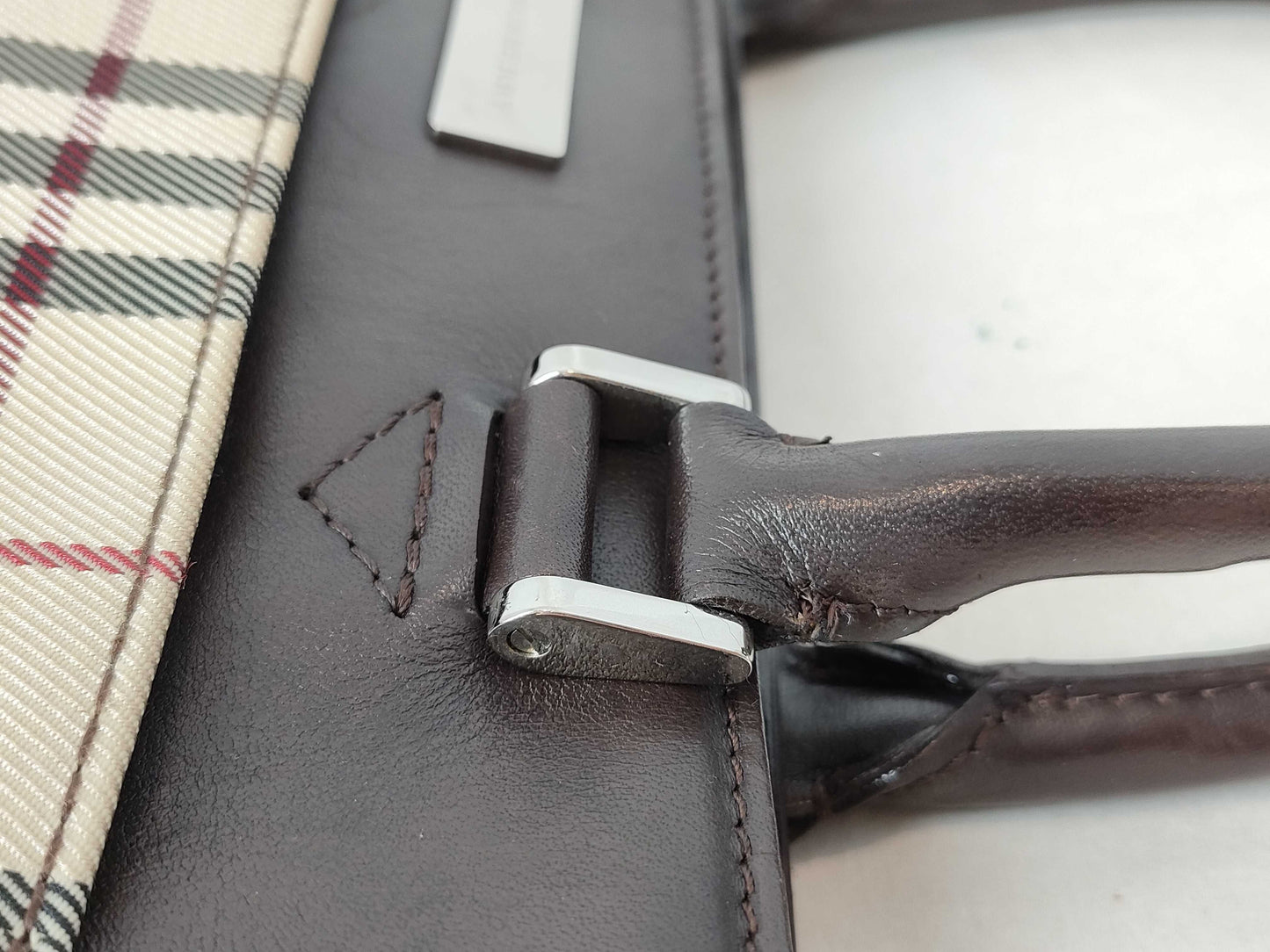 BURBERRY BURBERRY Canvas Leather Handbag Brown/Check Beige W32cm Handbag