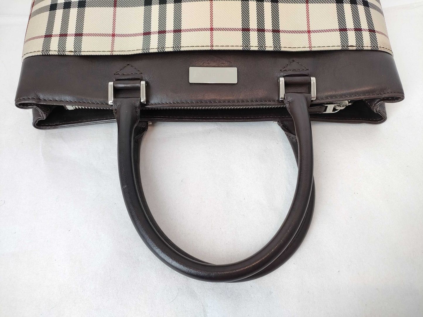 BURBERRY BURBERRY Canvas Leather Handbag Brown/Check Beige W32cm Handbag