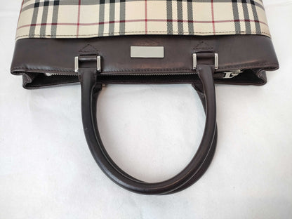 BURBERRY BURBERRY Canvas Leather Handbag Brown/Check Beige W32cm Handbag