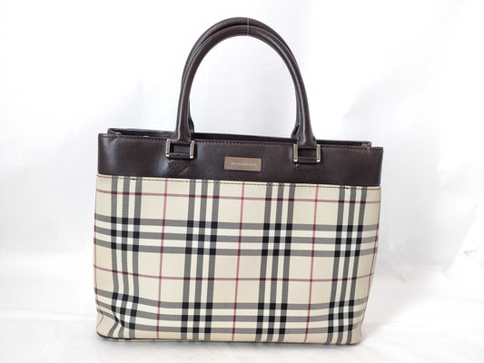 BURBERRY BURBERRY Canvas Leather Handbag Brown/Check Beige W32cm Handbag