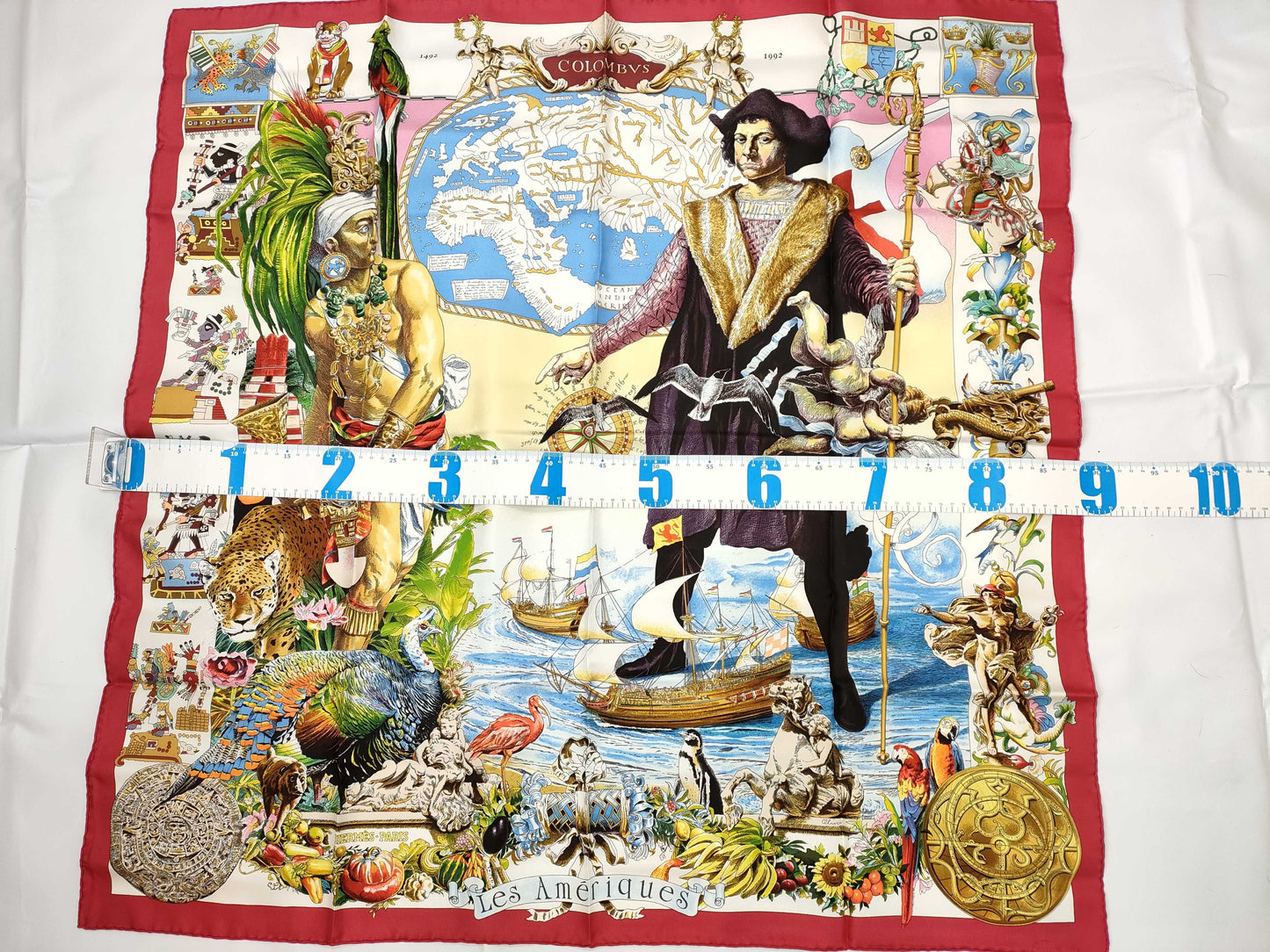 HERMES Carre HERMES Carre 90 Silk Scarf Les Zamerica Red Scarves