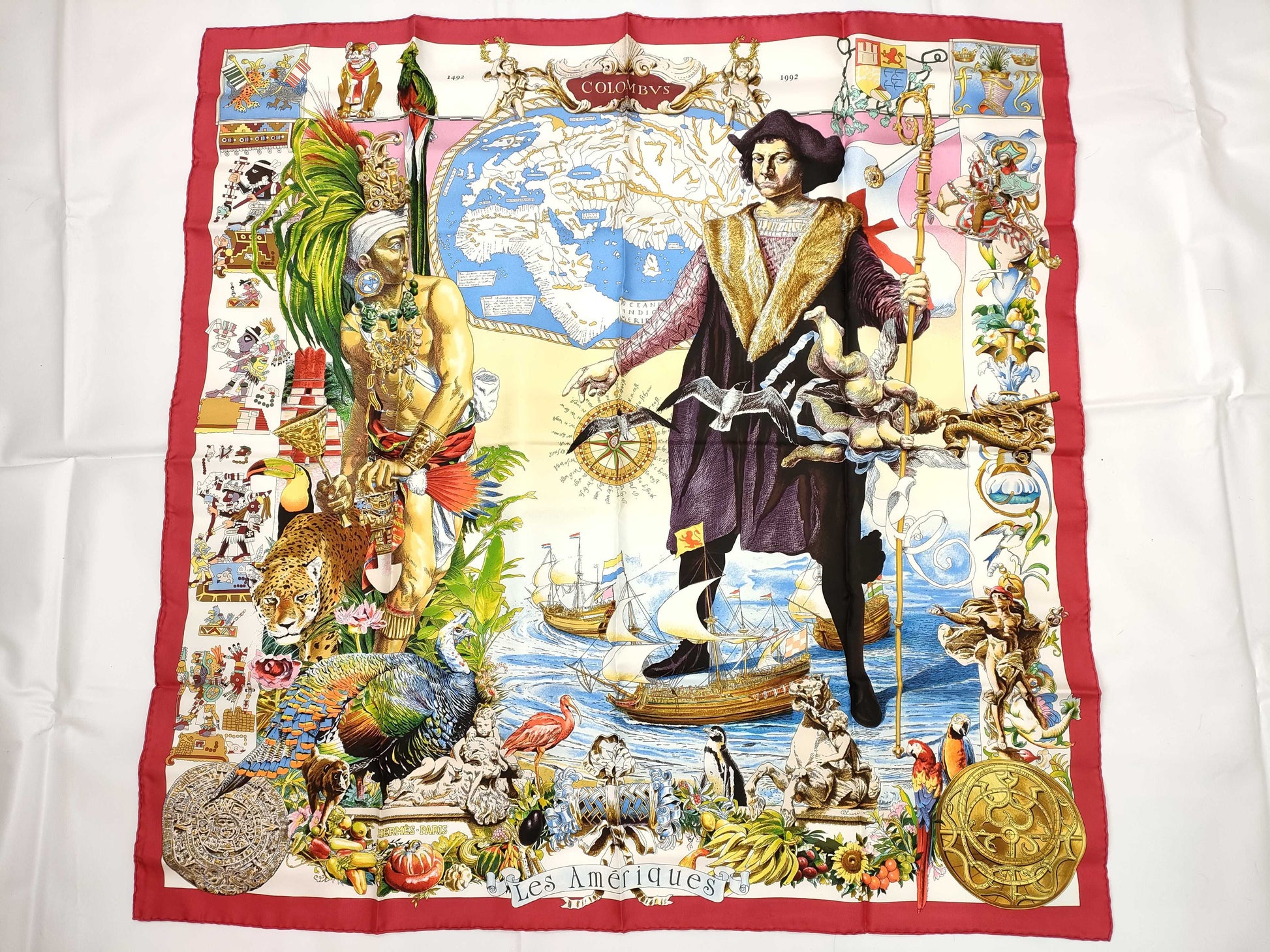 HERMES Carre HERMES Carre 90 Silk Scarf Les Zamerica Red Scarves
