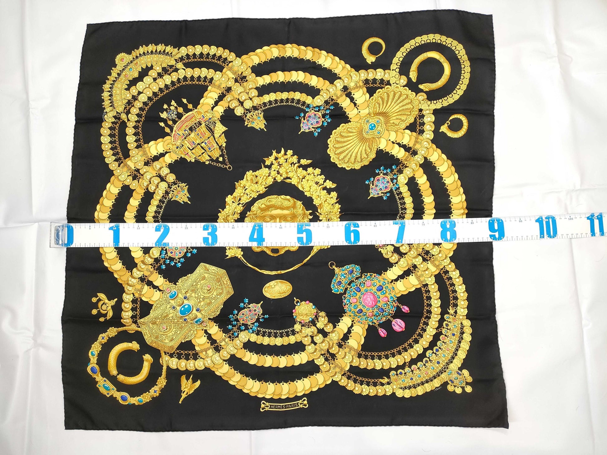 HERMES Carres HERMES Curry 90 Silk Scarf KOSMINA Space Black Scarf