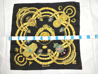 HERMES Carres HERMES Curry 90 Silk Scarf KOSMINA Space Black Scarf