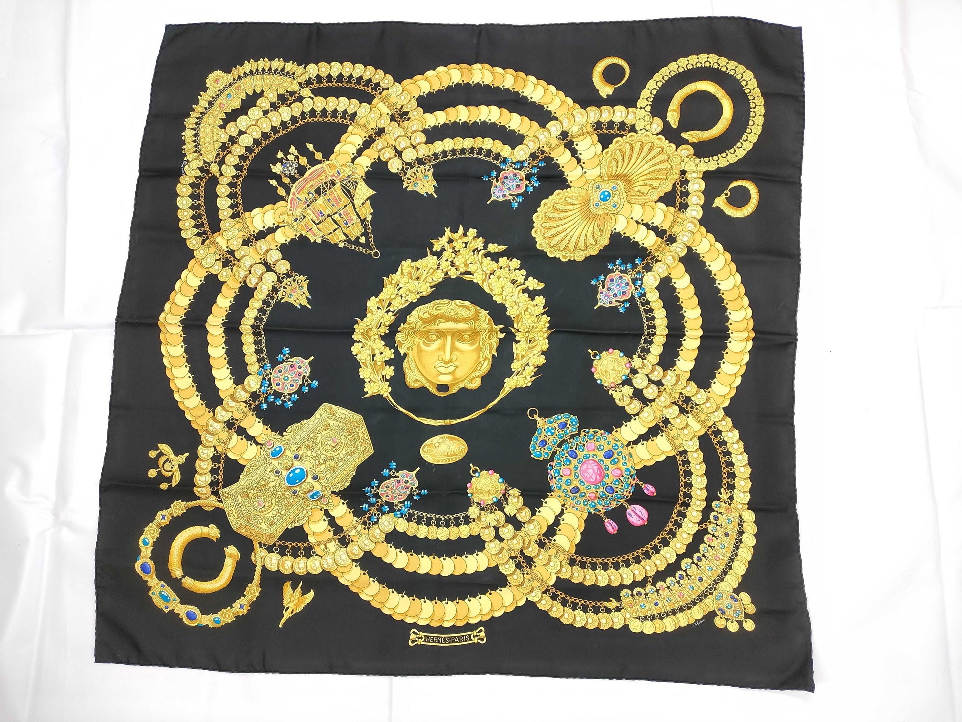 HERMES Carres HERMES Curry 90 Silk Scarf KOSMINA Space Black Scarf