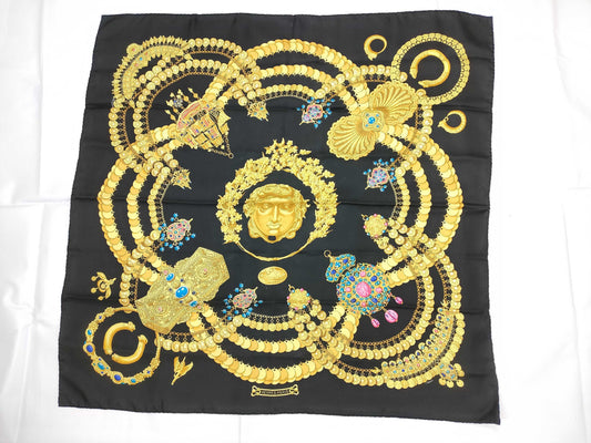 HERMES Carres HERMES Curry 90 Silk Scarf KOSMINA Space Black Scarf
