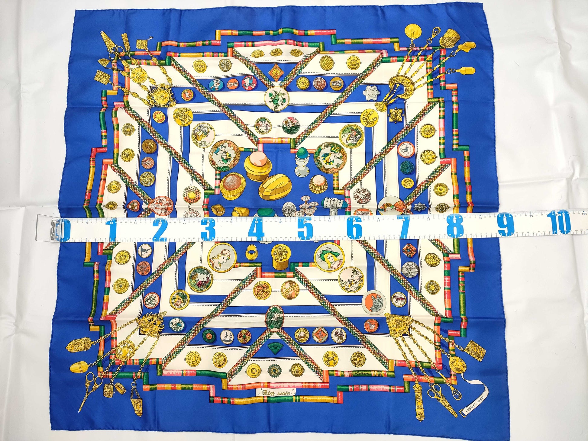 HERMES Boyfriend HERMES Boyfriend 90 Silk Scarf PETITE MAIN Seamstress Blue Scarf