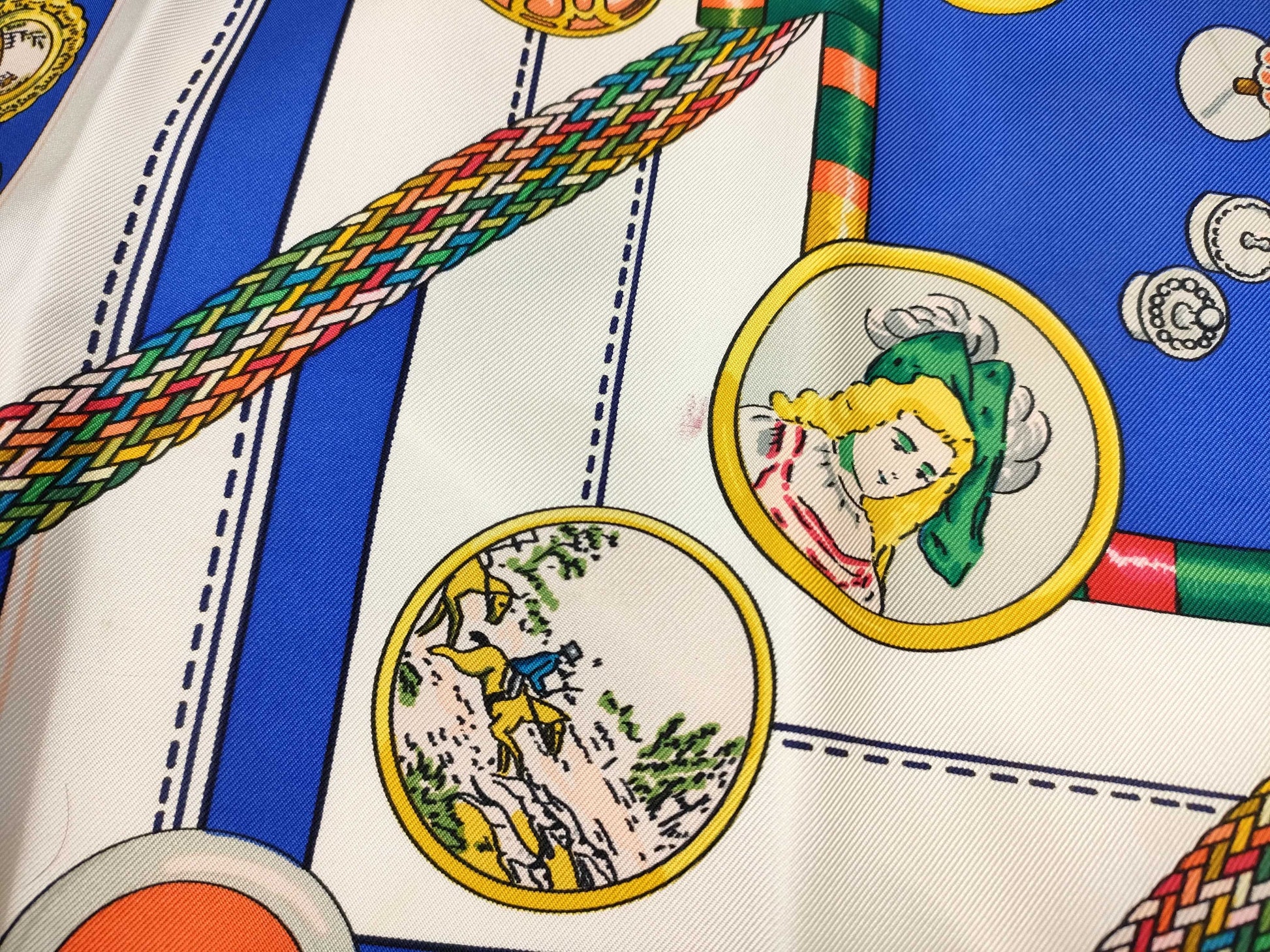 HERMES Boyfriend HERMES Boyfriend 90 Silk Scarf PETITE MAIN Seamstress Blue Scarf