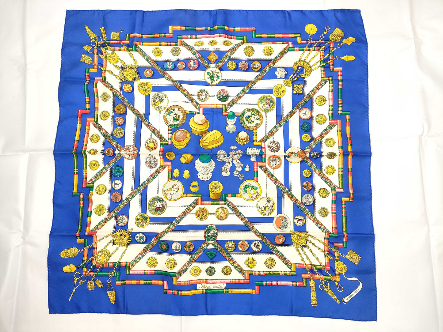 HERMES Boyfriend HERMES Boyfriend 90 Silk Scarf PETITE MAIN Seamstress Blue Scarf