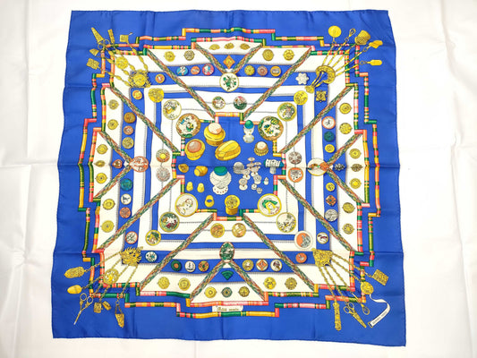 HERMES Boyfriend HERMES Boyfriend 90 Silk Scarf PETITE MAIN Seamstress Blue Scarf