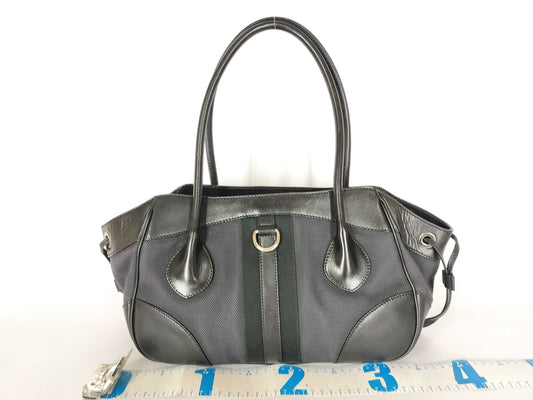 PRADA PRADA Leather Canvas Handbag Black W32cm Handbag