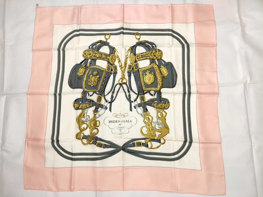 HERMES Carre HERMES Carre 90 Silk Scarf Ceremonial Horse Brie BRIDES DE GALA Pink Scarf