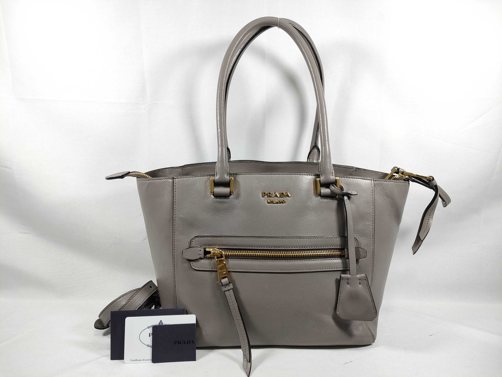 PRADA PRADA 2WAY Handbag Grey Leather 1BG227 Handbag