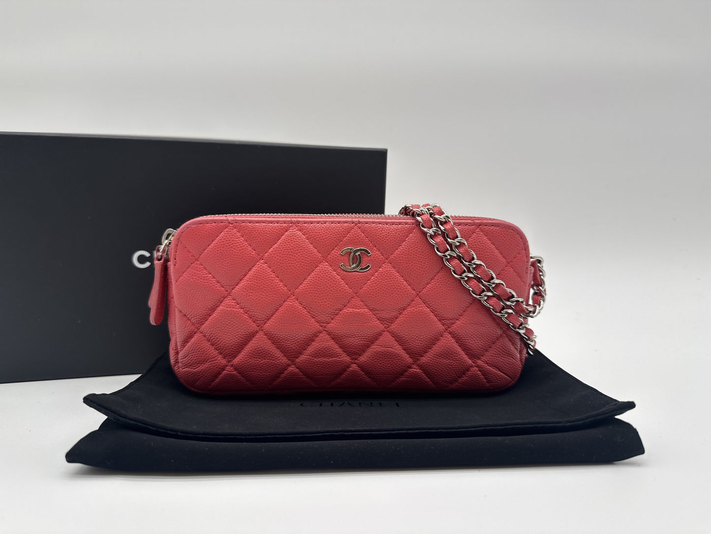 CHANEL CHANEL Shoulder Bag Caviar Skin Chain Wallet Matlasse Cocomark Pink Shoulder Bag