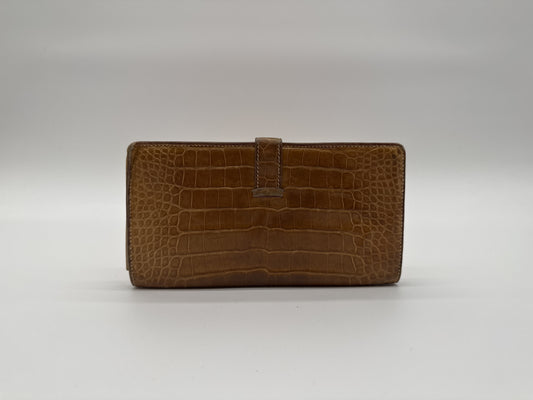 HERMES HERMES Long Wallet Bi-Fold Alligator Crocodile Beance Souffle Pouch