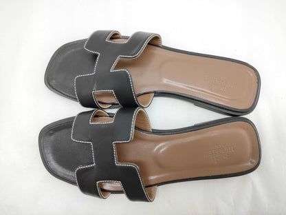 HERMES Hermes Hermes Oran Sandals Flat Black 35 Sandals