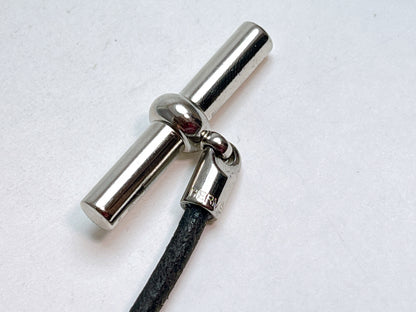 HERMES Granan Toggle Leather Choker Black Bracelet Bangle