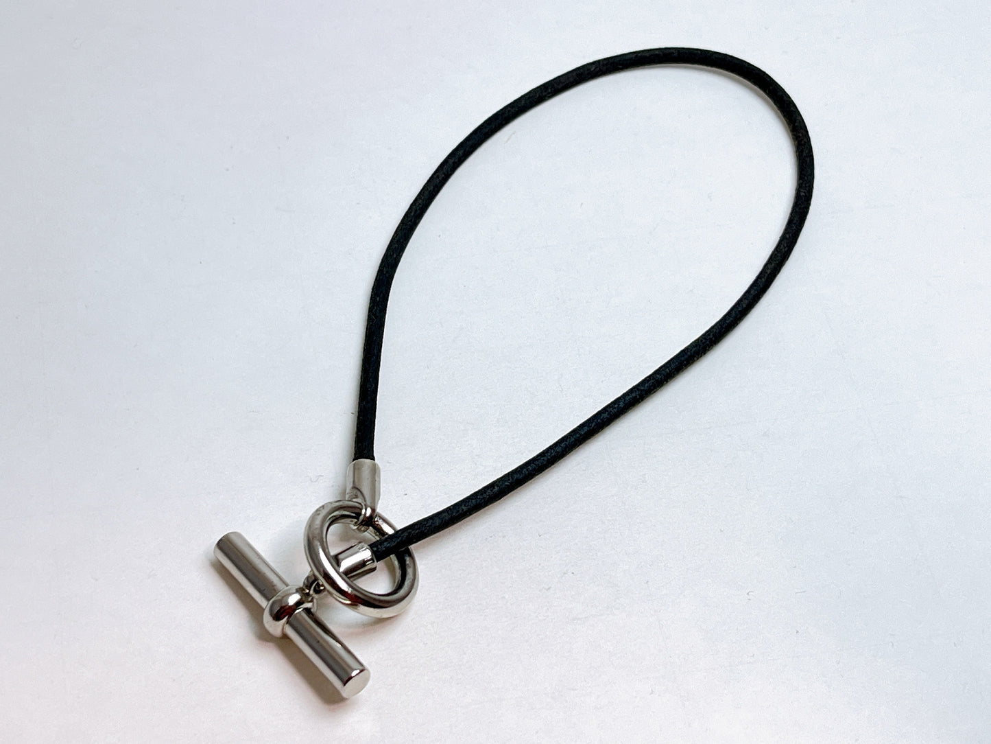 HERMES Granan Toggle Leather Choker Black Bracelet Bangle