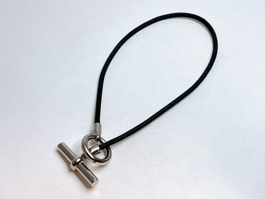 HERMES Granan Toggle Leather Choker Black Bracelet Bangle