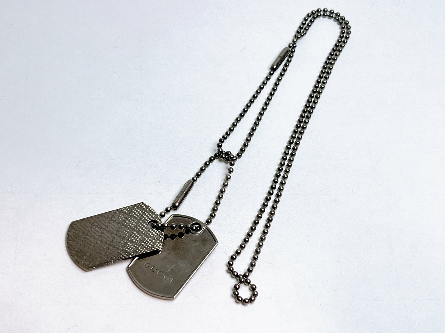 GUCCI Gucci Diamante Sima Double Dog Tag 925 Gunmetal Necklace