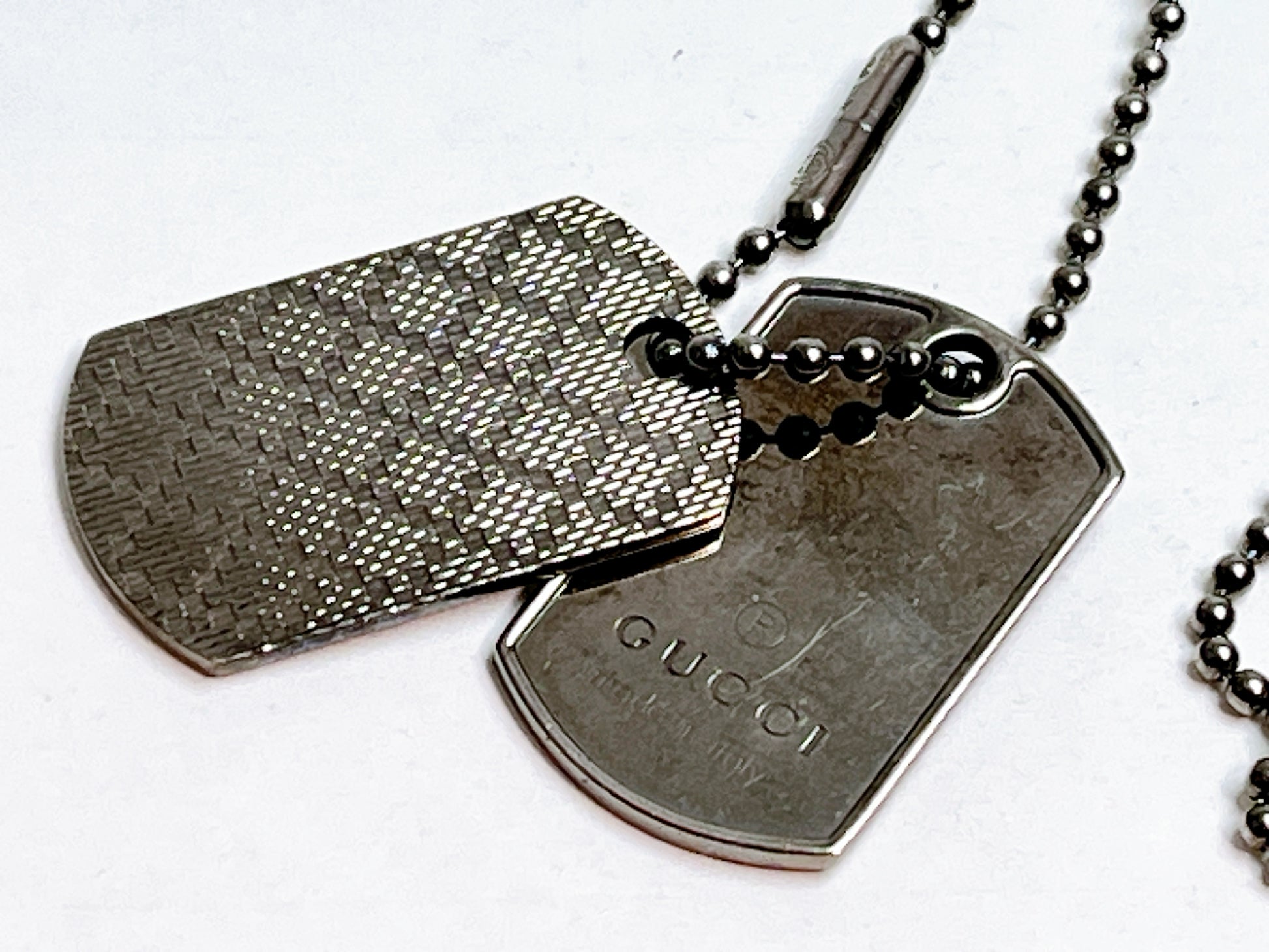 GUCCI Gucci Diamante Sima Double Dog Tag 925 Gunmetal Necklace