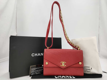 CHANEL V-Stitch Cocomark Chain Red Shoulder Bag