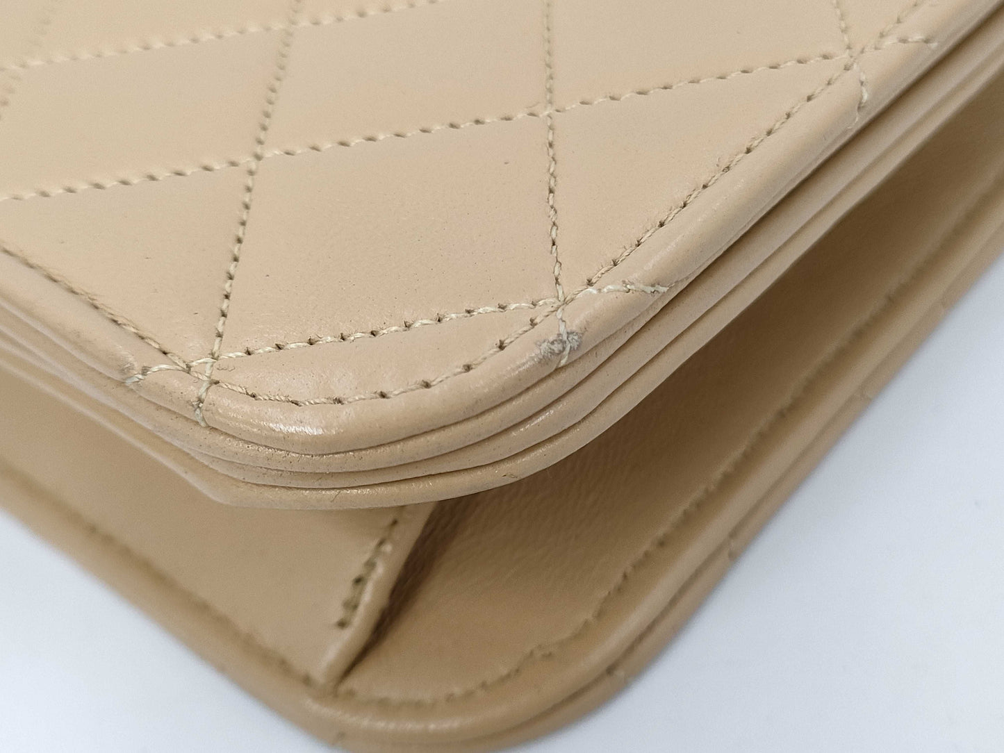 CHANEL Matlasse Lambskin Pushlock Full Flap Chain Beige Shoulder Bag