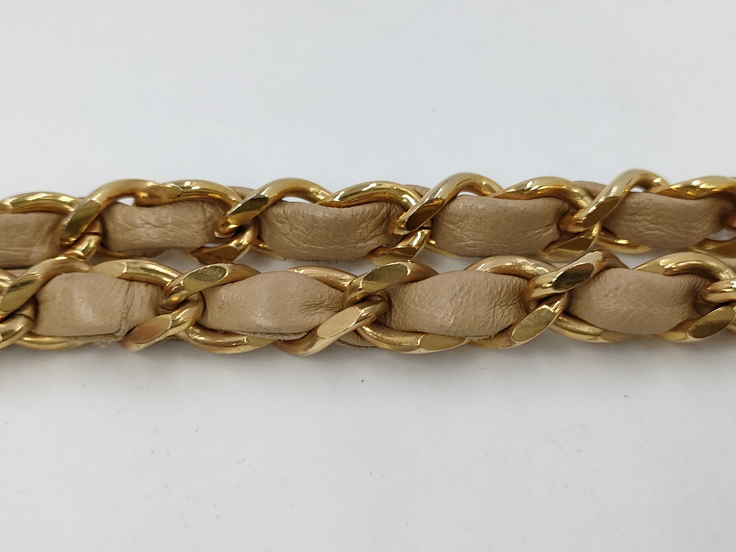 CHANEL Matlasse Lambskin Pushlock Full Flap Chain Beige Shoulder Bag