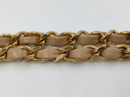 CHANEL Matlasse Lambskin Pushlock Full Flap Chain Beige Shoulder Bag