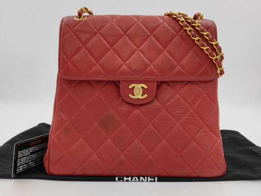 CHANEL Double Face Caviar Skin Chain Red Shoulder Bag