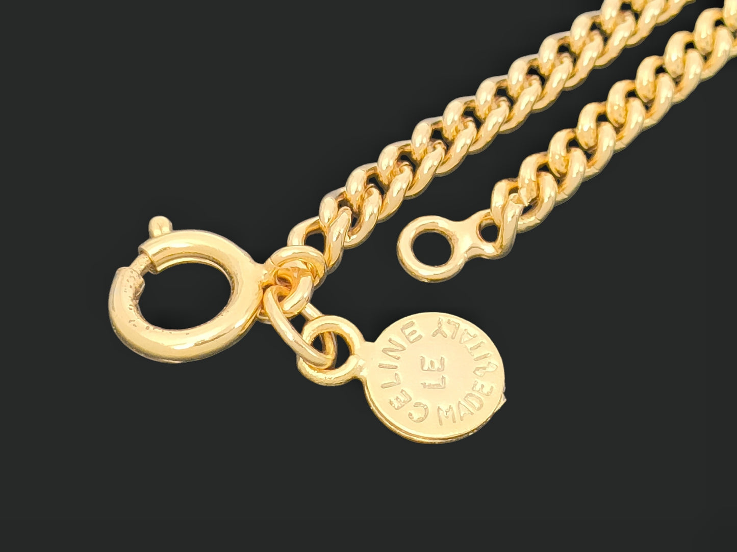 CELINE CELINE Gold Color Double Ring Fake Pearl Pendant Necklace 18.5g Necklace