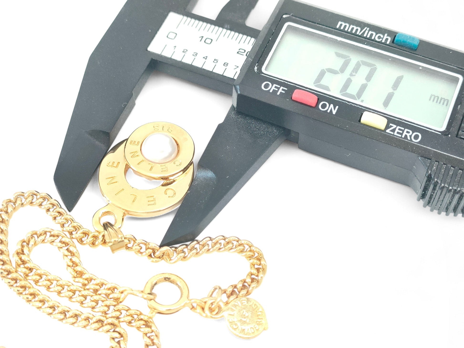 CELINE CELINE Gold Color Double Ring Fake Pearl Pendant Necklace 18.5g Necklace